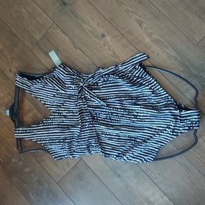 Tempotrek size large black and white vertical stripe one piece new with tags